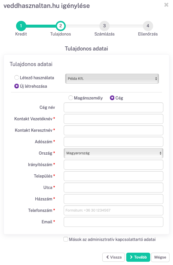 A domain tulajdonosi adatainak rögzítése a domain elkapáshoz