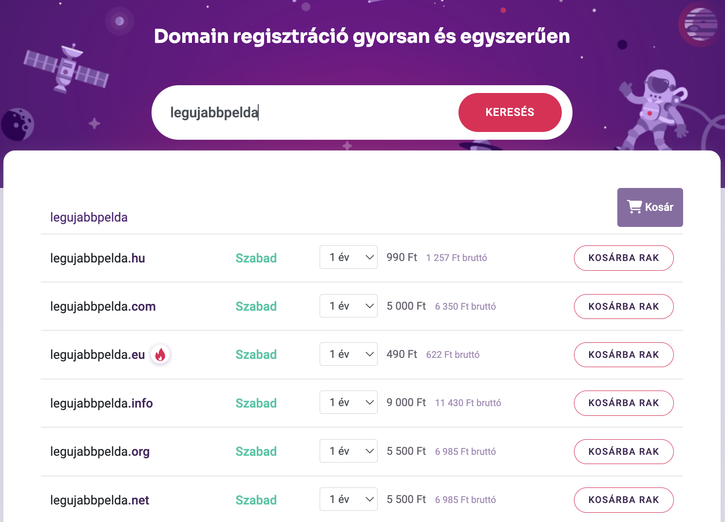 Rackhost domain regisztráció