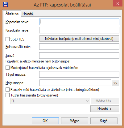 FTP kapcsolat beállítása FTP kapcsolat beállítása