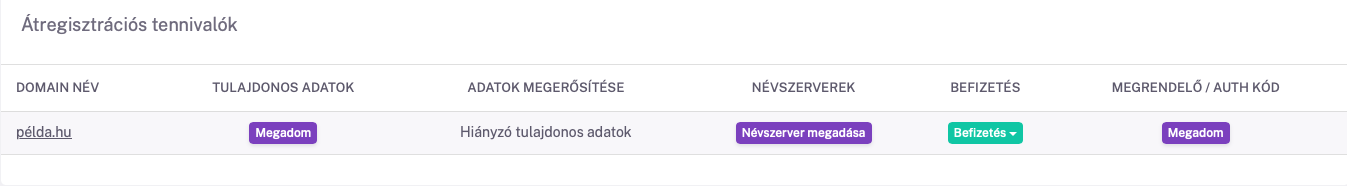 Domain átregisztrációs tennivalók a Rackhost felületén